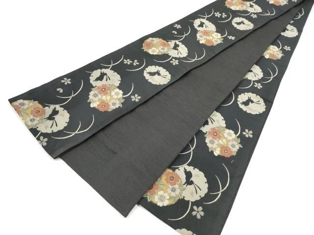 平和屋着物●半幅帯　兎　雪輪舞桜文　黒地　CABL1069hy