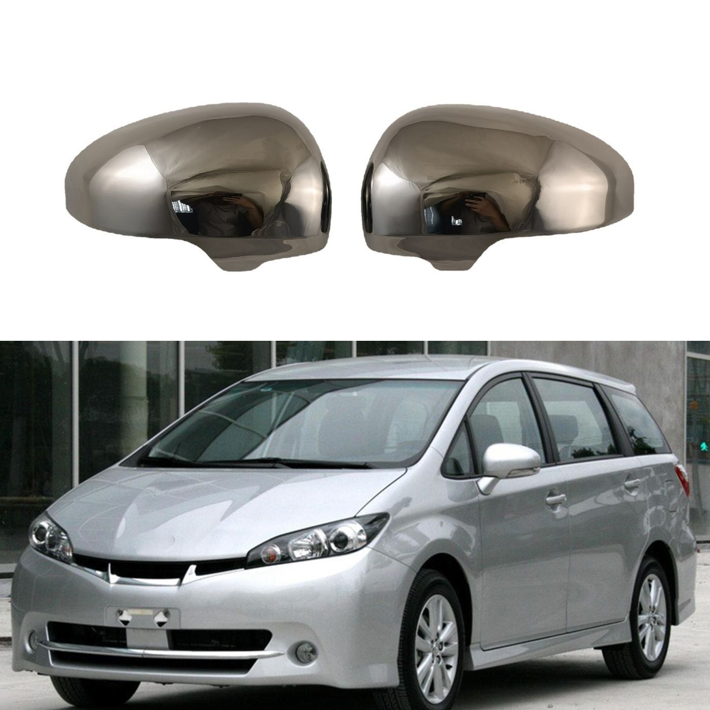トヨタ プリウス ZVW30／ウィッシュ ZGE20／マークX GRX130 2010年対応 ドアミラーカバー 左右2枚セット メッキ調シルバー ABS製 サイドビューを引き立てる外装アクセントパーツ