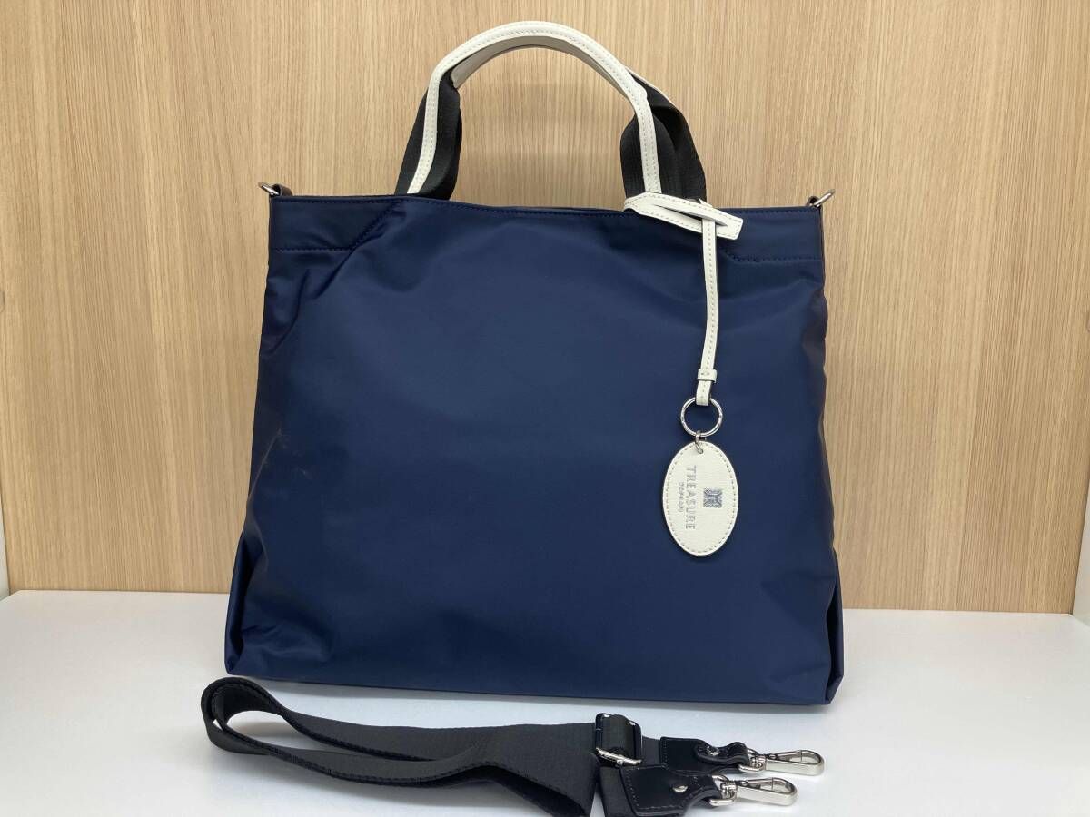 TREASURE TOPKAPI トレジャートプカピ ストライプハンドルナイロン2Way トートバッグ ネイビー 通年
