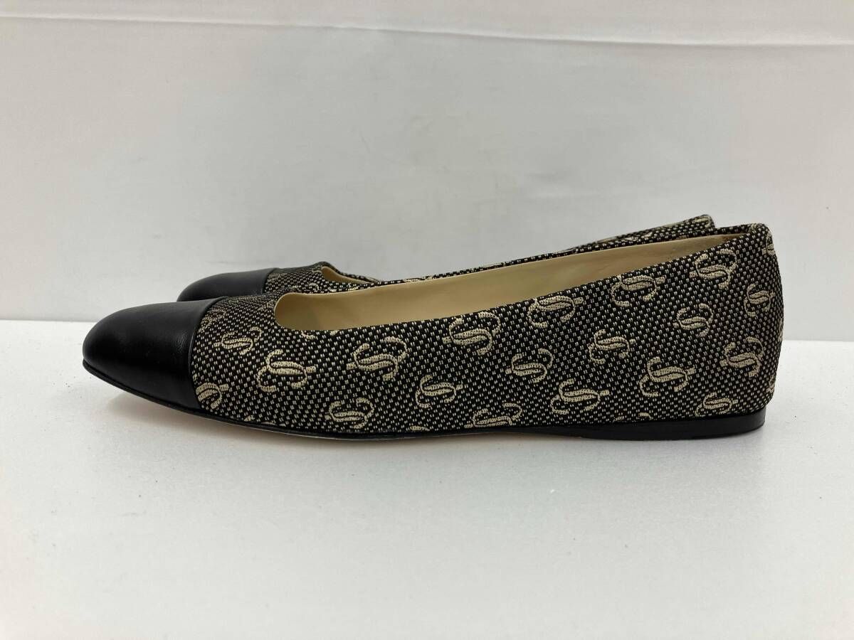 JIMMY CHOO ジミーチュウ Watson Flat フラットシューズ JCモノグラム ジャーガード レザー サイズ35 ブラック ゴールド 通年