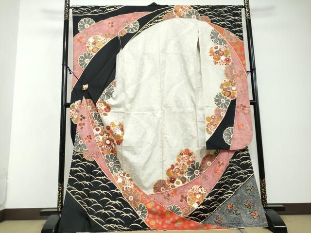 平和屋着物●豪華振袖　本場大島紬　雪輪草花文　金彩　正絹　逸品　DABI2464ud