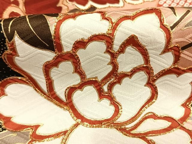 平和屋着物●豪華振袖　駒刺繍　松竹梅　花鳥文　暈し染め　金彩　正絹　逸品　AABK7814fy