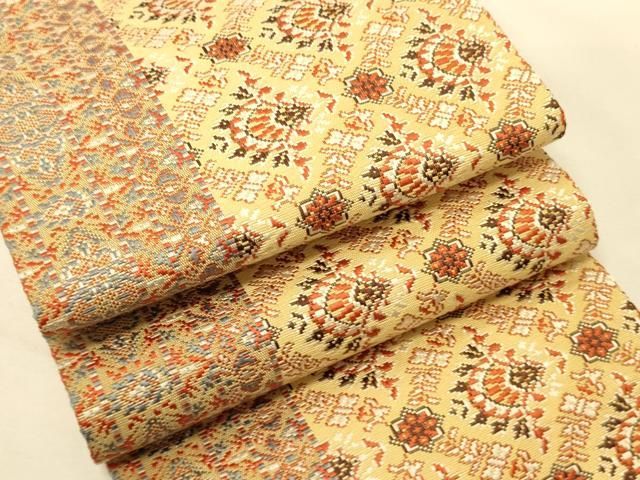 平和屋着物●本場筑前博多織　半幅帯　幾何学菱文　証紙付き　正絹　逸品　未使用　CABK6111ak 23,400円