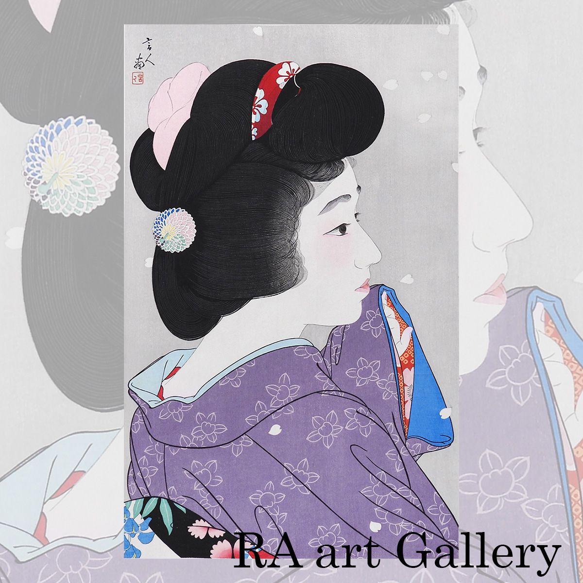 鳥居清忠 おぼろ春 おんな十二題より 人物画 美人画 木版画 浮世絵 女性像 鳥居言人 新版画 アート 作品解説 絵画 真作保証