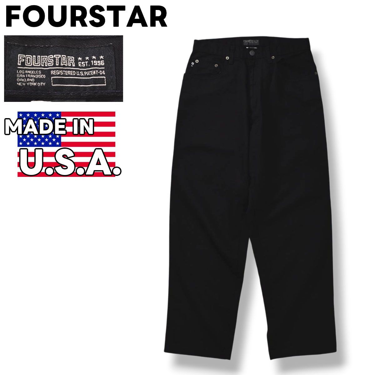 USA製 フォースター FOURSTAR コットン ツイル ワーク パンツ ジップアップ 30 ブラック ストリート ライダー スケートボード カジュアル ウェア メンズ 6,860円