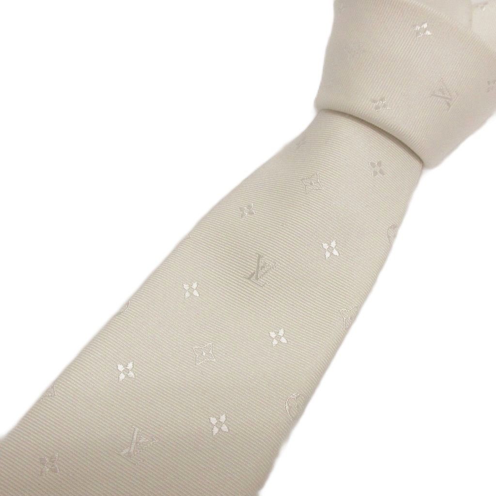 ルイヴィトン LOUIS VUITTON 美品 ネクタイ ミニ モノグラム スペースドアウト M98230 レギュラータイ ホワイト