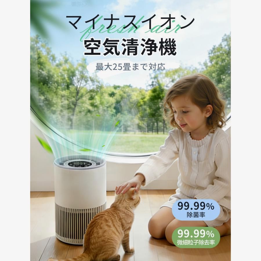 【送料無料】 花粉対策! 空気清浄機 超静音 25畳対応 除菌 空気循環 脱臭機 ペット臭 ホコリ タイマー PM2.5 マイナスイオン浄化 活性炭 ペット毛 強力浄化 コード:59052