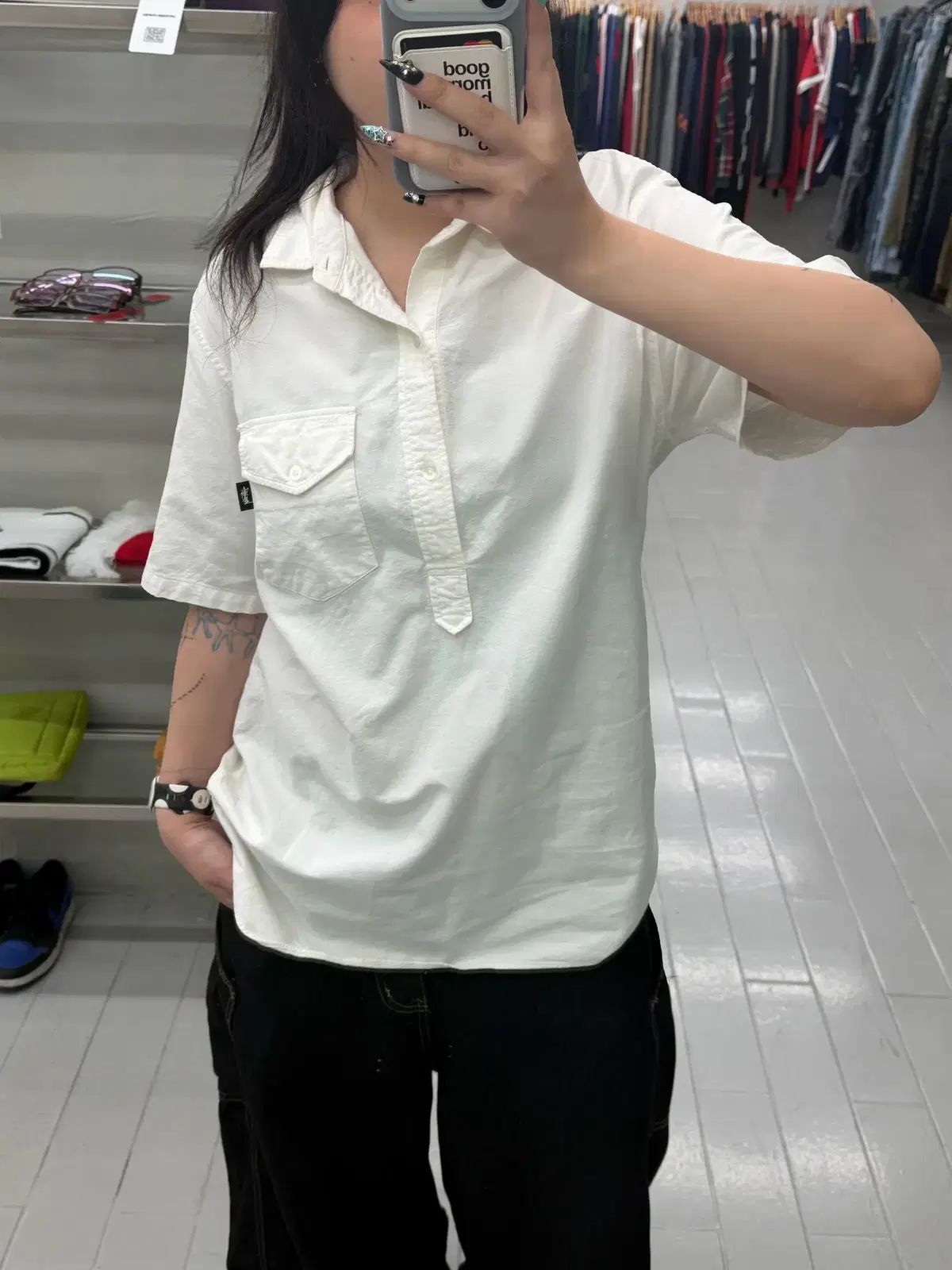 (L) STUSSY ジャパン Oxford プルオーバー 半袖 シャツ