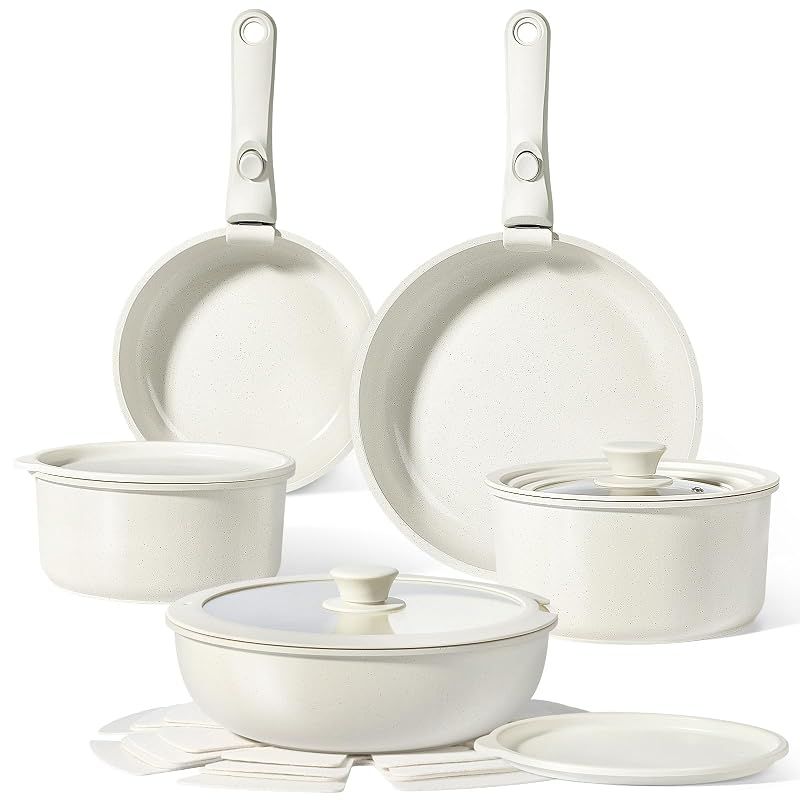 【新品】 GiPP 鍋 フライパン セット 15点 食洗機対応 セラミックコーティング フッ素不使用 IH・ガス火対応 取っ手が取れる 体に害のない 鍋セット くっつかない お手入れ簡単 軽量 オーブン対応 PTFE PFOA PFOS フリー【一年】ホワイト