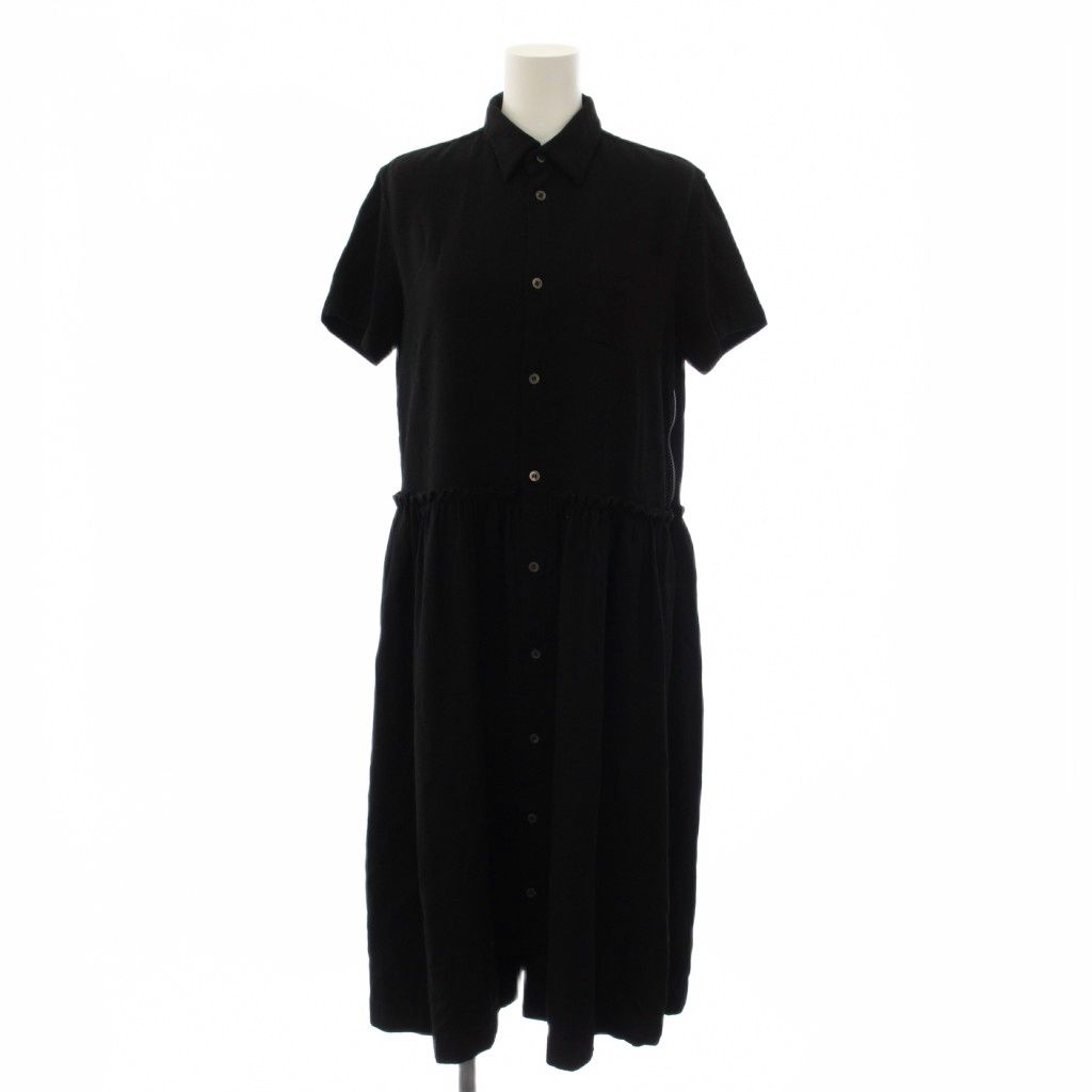 トリココムデギャルソン tricot COMME des GARCONS AD2010 シャツ ワンピース 半袖 ロング丈 ウール ナイロン M 黒 TF-O003 /BM