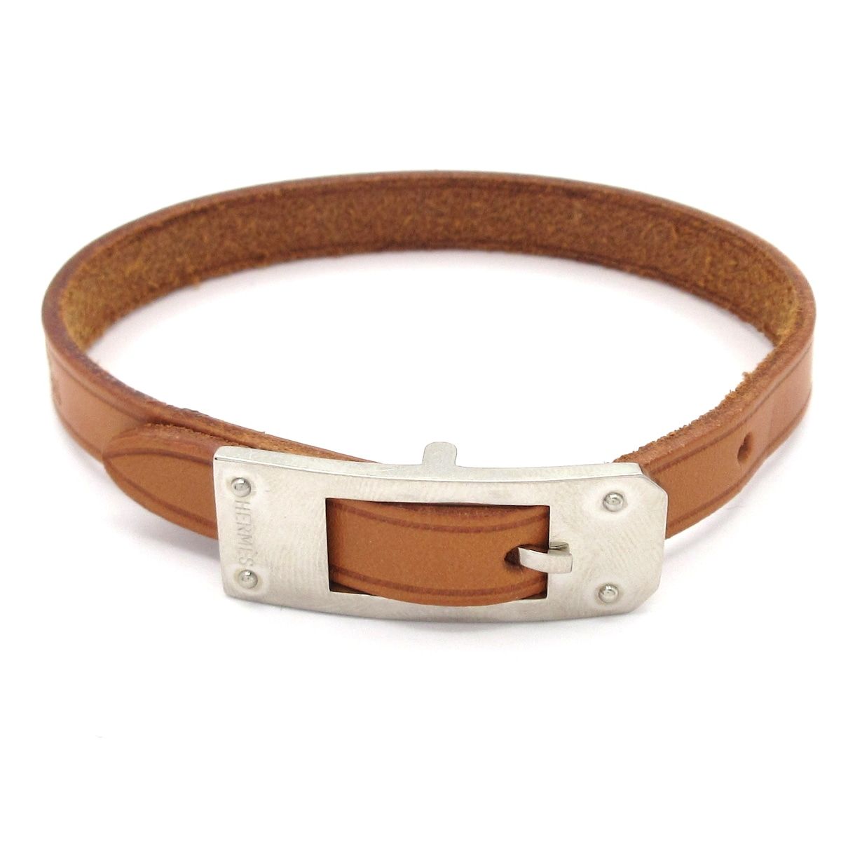 HERMES(エルメス) ブレスレット美品 アピケリー レザー ベージュ×シルバー