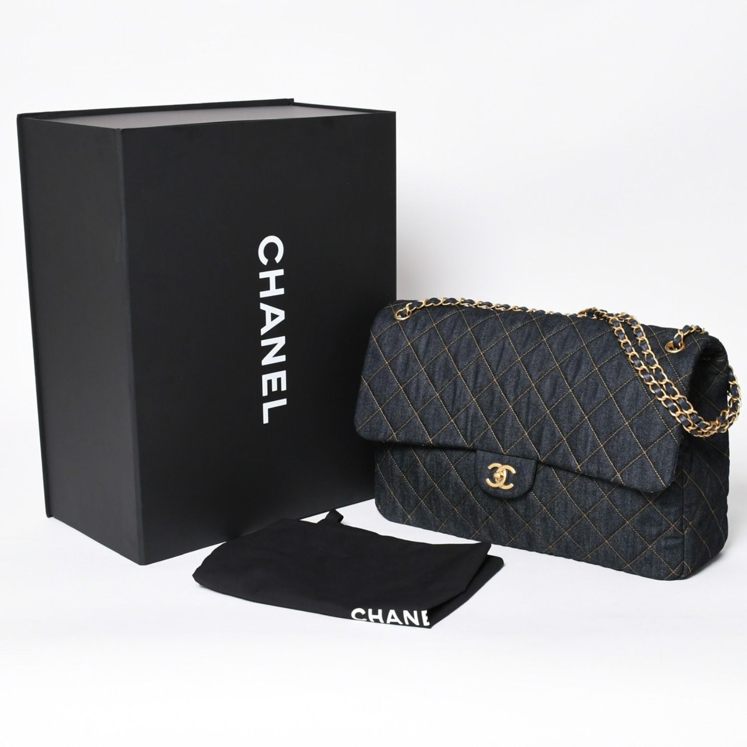 新品未使用 CHANEL シャネル デカマトラッセ38 Sフラップ Wチェーンショルダーバッグ ランダム番台 ココマーク デニム 中古 4a006419