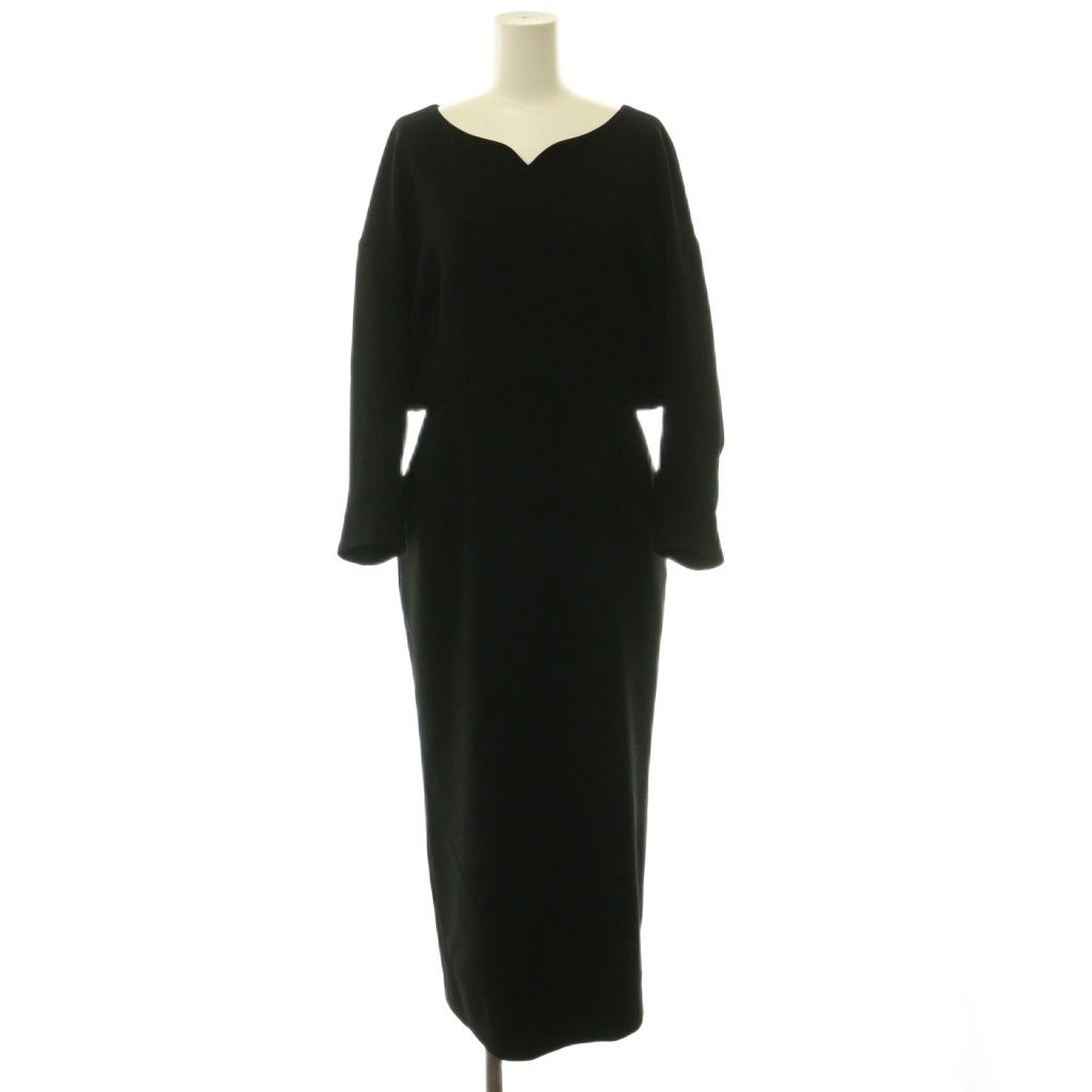 マメクロゴウチ Mame Kurogouchi Curved Line Neck Dress ワンピース ロング 長袖 タイト 2 ブラック /ES ■OS