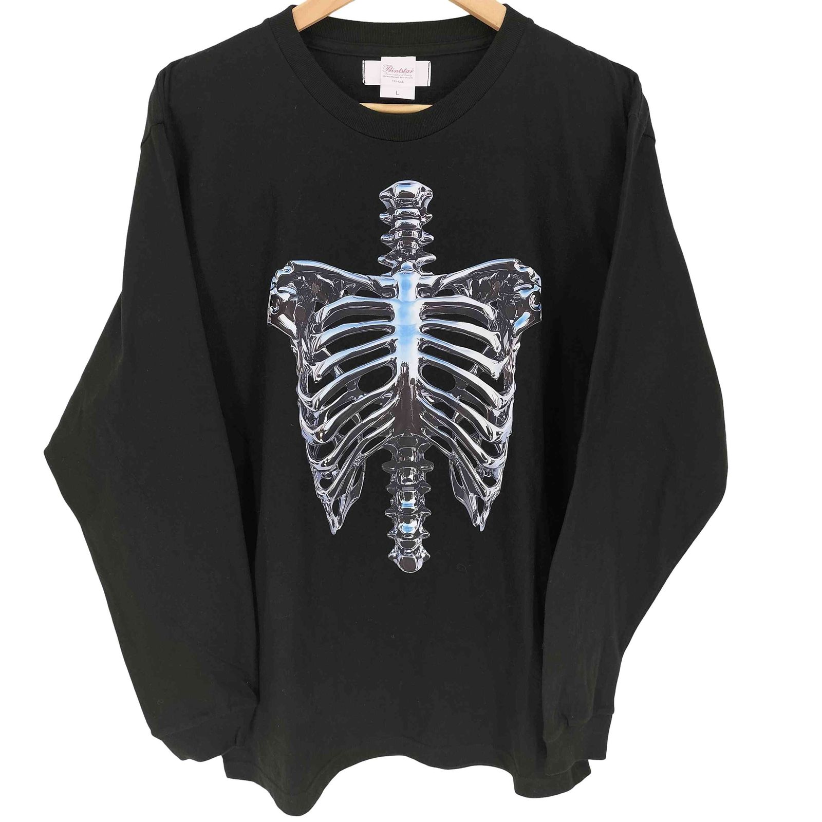 プリントスター printstar traitor メタリック ボーン スカル 骸骨 プリント L/S クルーネック Tシャツ メンズ import：L