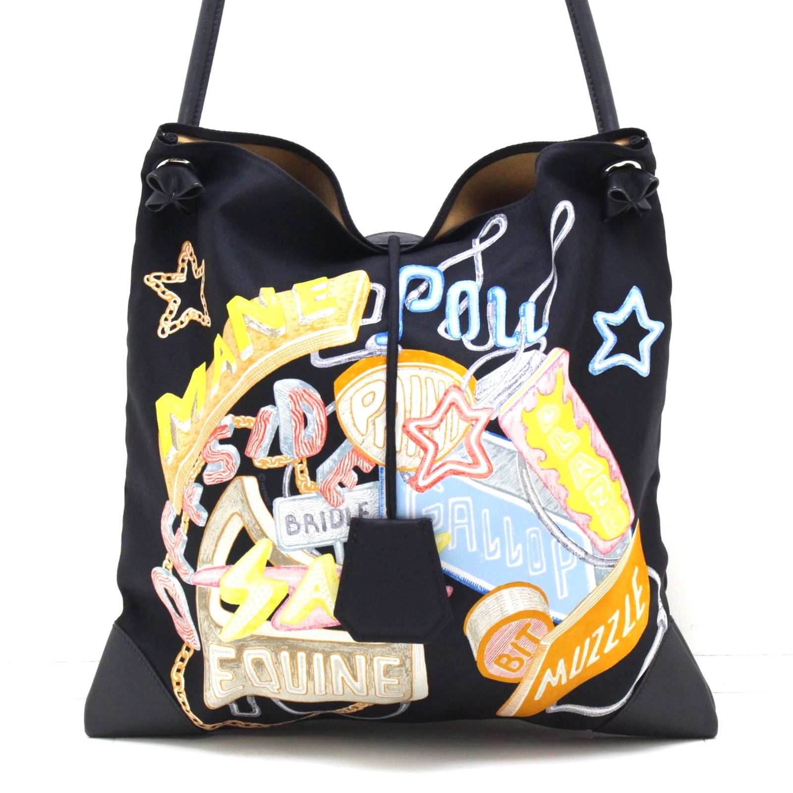 HERMES エルメス シルキーシティPM CHEVALOSCOPE NEON シュヴァロスコープ ネオン 084535CK ショルダーバッグ シルク/レザー レザー ブラック/マルチカラー B(約2023年)刻印 レディース【中古】460