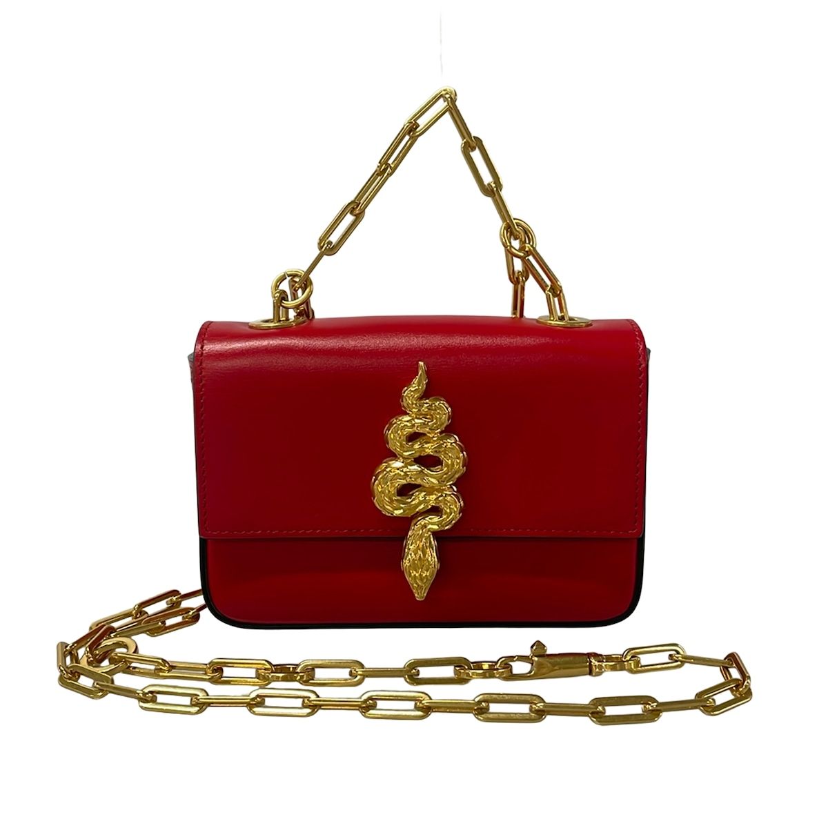VALENTINOGARAVANI(バレンチノガラバーニ) ショルダーバッグ美品 レッド スネーク/チェーンショルダー/ミニサイズ レザー 42,960円