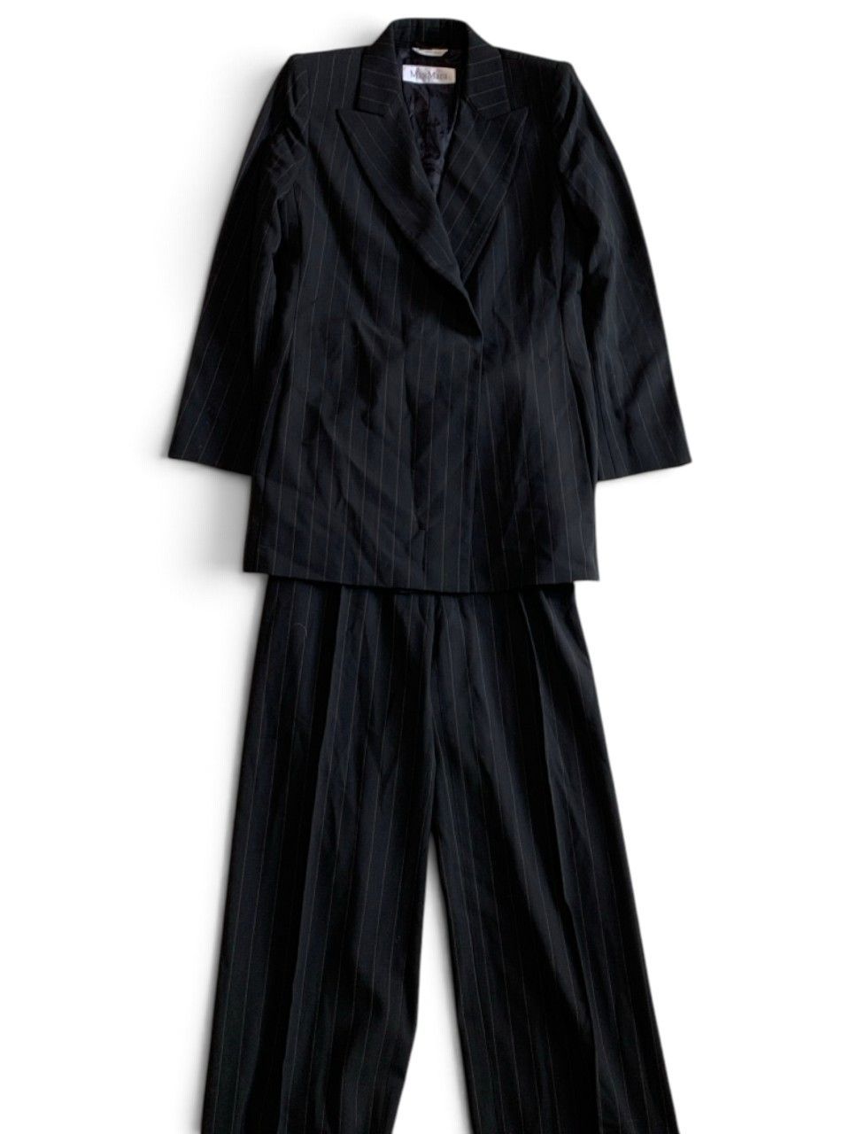 激レア　お洒落　MAXMARA　マックスマーラ　白タグ　セットアップ　スラックス　ジャケット　ブラック　ストライプ　サイズ42　比翼　ダブルブレスト　ウール　ゆったり目 11,324円