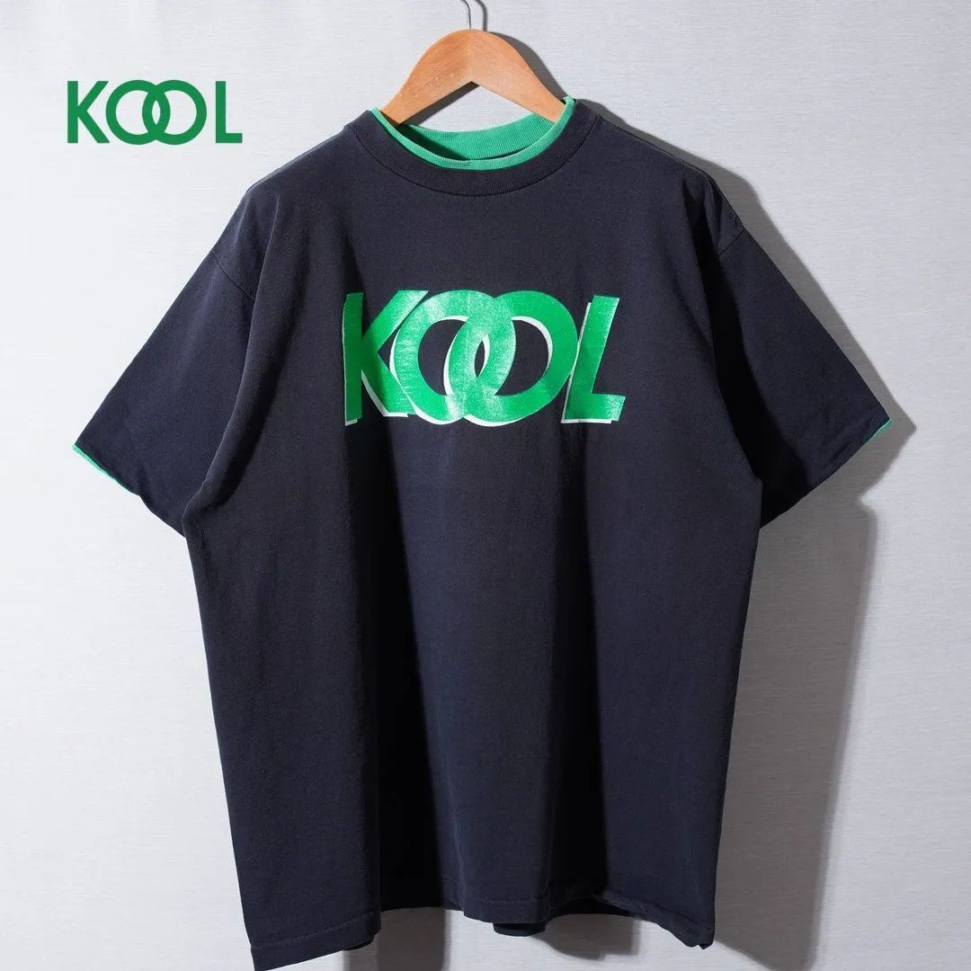 90s USA製 クール KOOL Tシャツ L ネイビー グリーン リンガーT ヴィンテージ Vintage たばこ ストリート アメカジ Vintage 古着 c5019