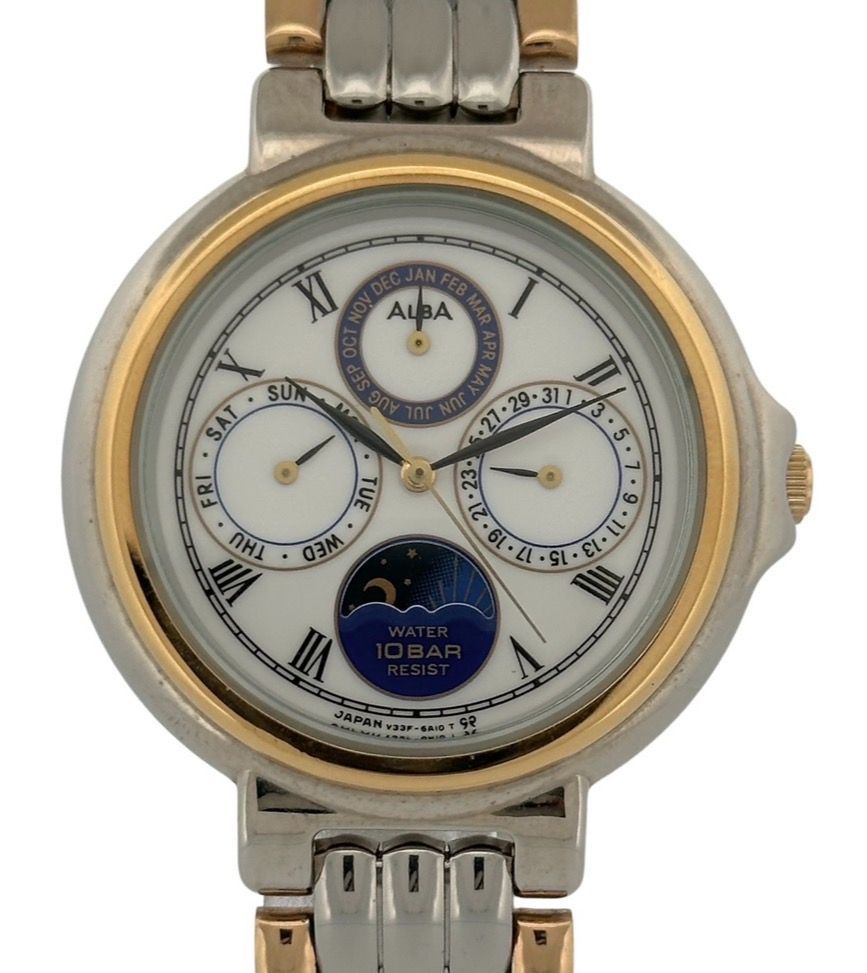 【稼働品】SEIKO セイコー ALBA アルバ ムーンフェイズ トリプルカレンダー ローマンインデックス メンズ 腕時計 クォーツ 白文字盤　 V33F-6A60 17,608円