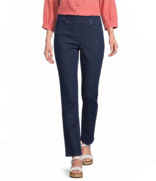 アリソン デイリー レディース ボトムス デニムパンツ ストレート プチ Allison Daley Petite Size Straight Leg Stretch Denim Elastic Wa