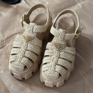 ☆☆PRADA　モノリス　クロシェケージサンダル　38