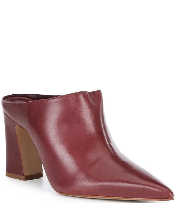 シュッツ レディース シューズ サンダル レザー ヒール Schutz Eleanor Leather Pointed Toe Block Heel Mules Wine Berry ワイン