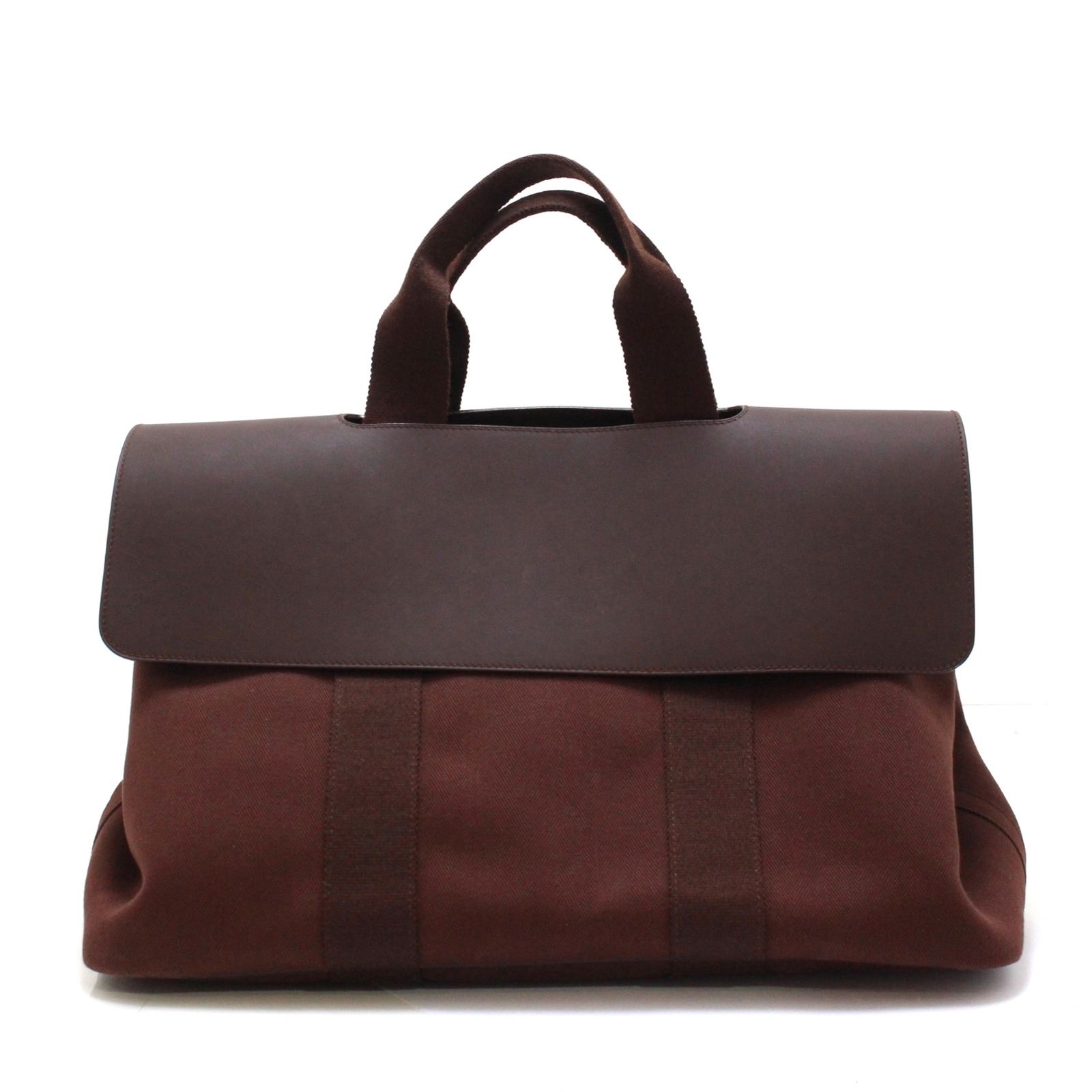 HERMES エルメス ヴァルパライソMM ハンドバッグ トワルシェブロン/レザー レザー ハバナ/パラジウム(シルバー)金具 □J(約2006年)刻印 レディース【中古】460