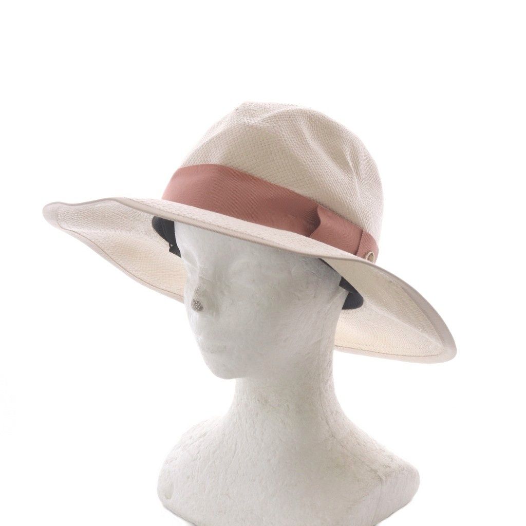 シャポードオー Chapeau d' O 麦わら帽子 ストローハット 57.5cm ピンク リボン /RI ■OS ■GY03