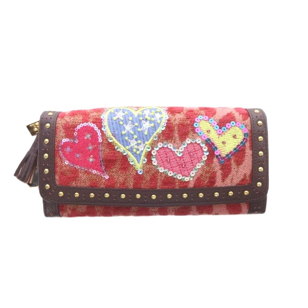 シンクビー! Think Bee just heart 長財布 ウォレット ピンク 茶 ブラウン 黄 イエロー ハート柄 タッセル スタッズ /RI ■OS ■GY03