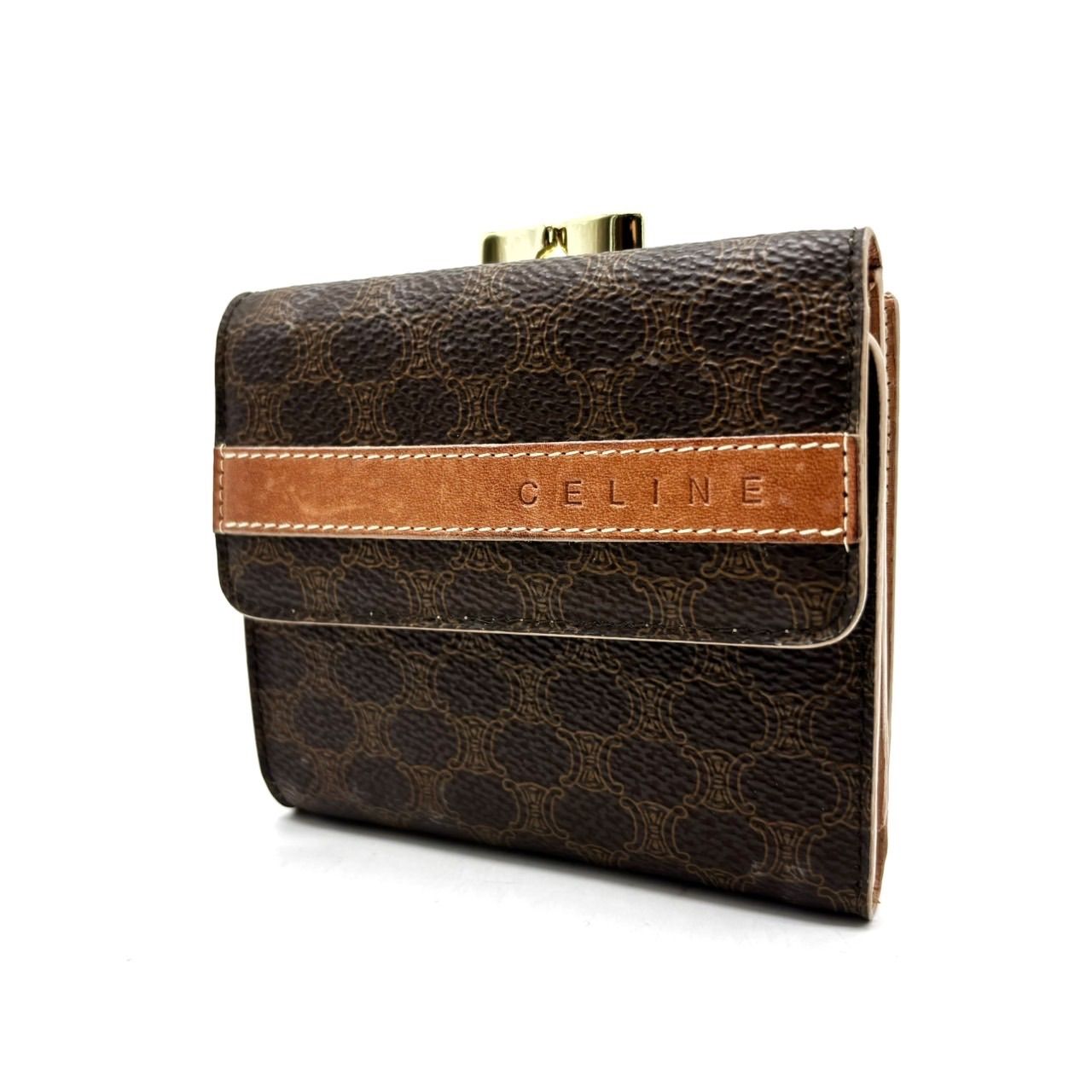 [Good] CELINE Celine Macadam Pattern Tri-fold Wallet Coin Case, PVC, Gold Hardware, Brown, Brown, Unisex, Unisex, Vintage, Vintage, Vintage