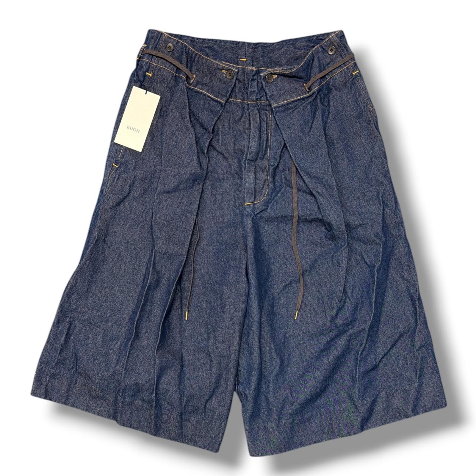 参考上代37400円 未使用 KUON 3/4 Hakama Trousers -Denim- ハカマトラウザー デニムパンツ クオン 116PT056000 インディゴ M （19212M）