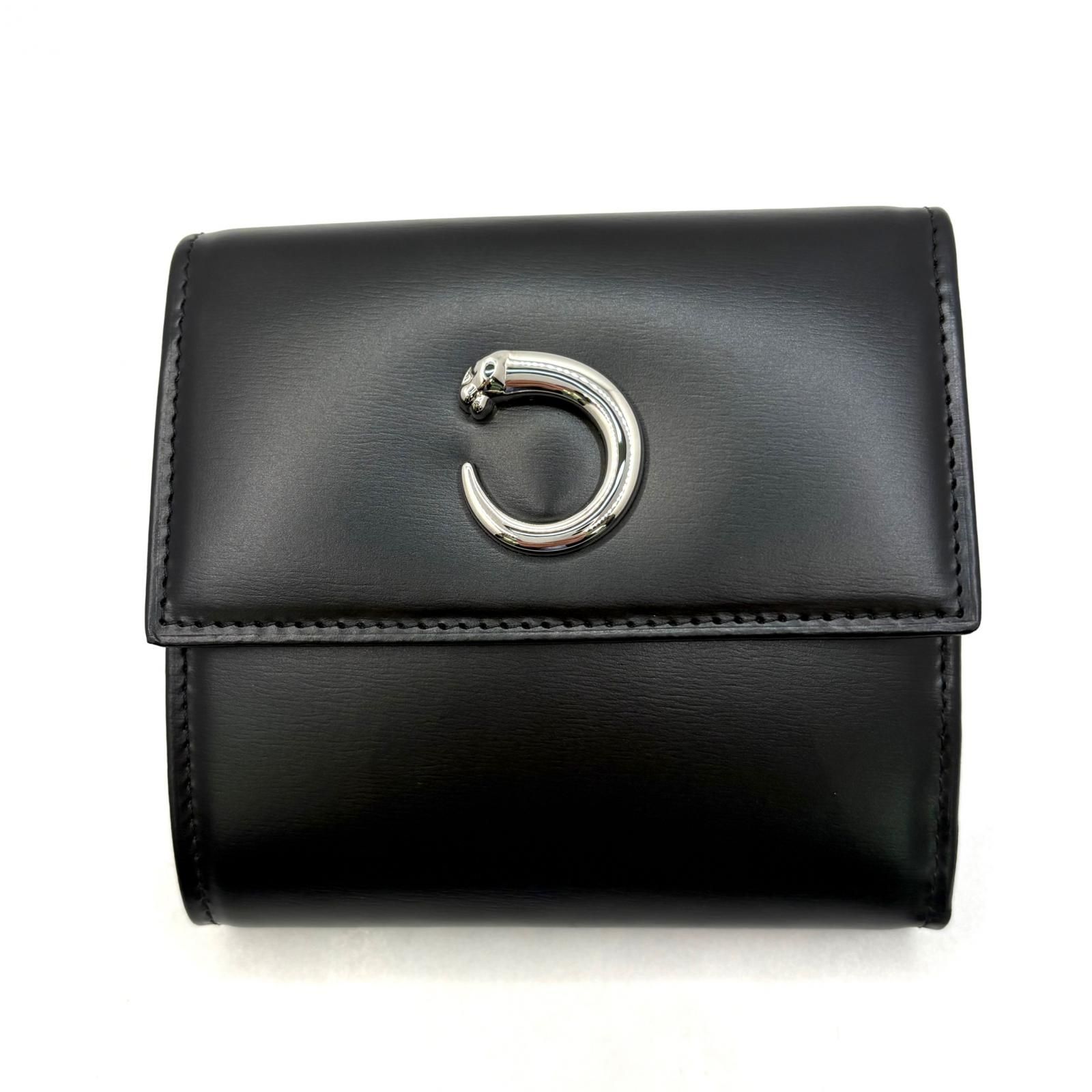 CARTIER カルティエ パンテール 三つ折財布 ブラック レザー 三つ折り財布 レザー ブラック ユニセックス【中古】471