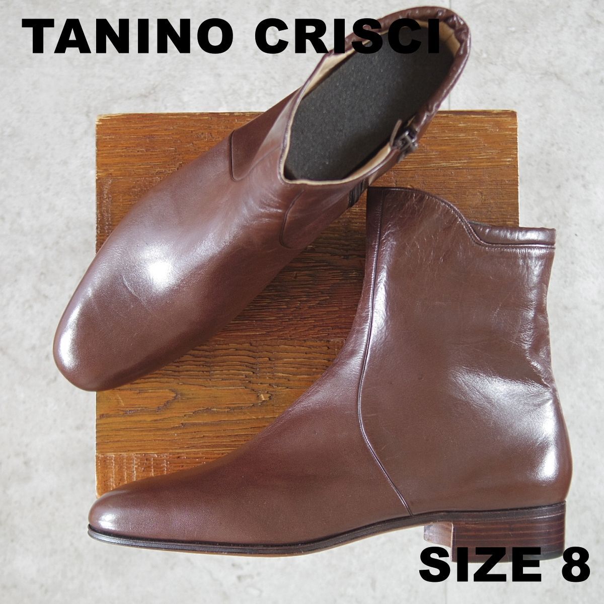未使用★(伊)タニノクリスチー SIZE 8【デッドストック品★サイドジップブーツ/濃茶】カーフ/メンズ/TANINO CRISCI★p210