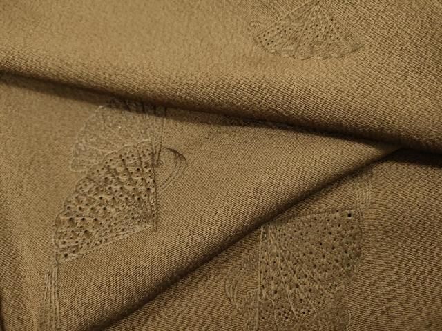 平和屋着物●中国三大刺繍　スワトウ刺繍　汕頭刺繍　総刺繍　色無地　檜扇花文　朽葉色　ロング丈　正絹　逸品　DABG5940fe