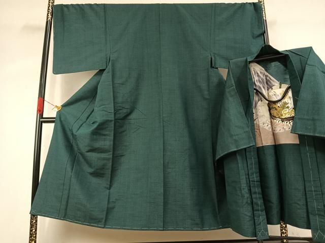 平和屋着物●男性　紬　アンサンブル　色無地　鉄色　正絹　逸品　未使用　AABK1088fy