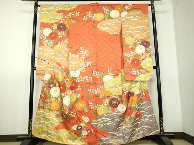 平和屋着物●豪華振袖　駒刺繍　雲取り花文　金彩　高島屋扱い　正絹　逸品　DABH9739ps