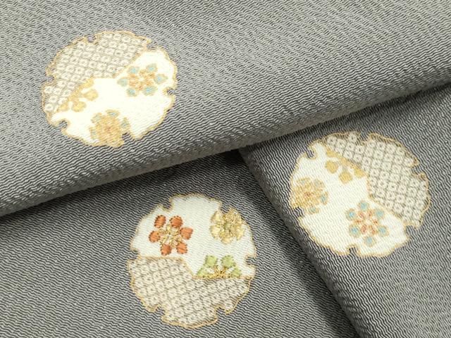 平和屋着物●銀座　志ま亀　小紋　刺繍　雪輪花文　金彩　鬼しぼ縮緬　正絹　逸品　CABI1097gh