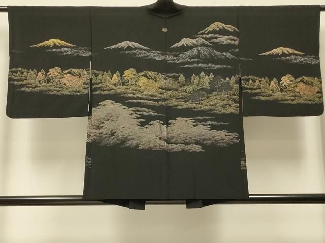 平和屋着物＃羽織　寿光織　遠山風景文　黒地　金銀糸　正絹　逸品　CABJ5401in