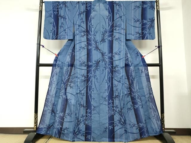 平和屋着物∴夏物　小紋・浴衣兼用　注染　草花文　綿麻　逸品　DABI3120cd
