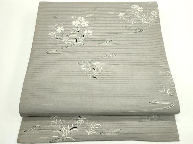 平和屋着物＊夏物　アンティーク　大正ロマン　丸帯　引き抜き帯　刺繍　流水草花文　正絹　逸品　CABJ8836rv