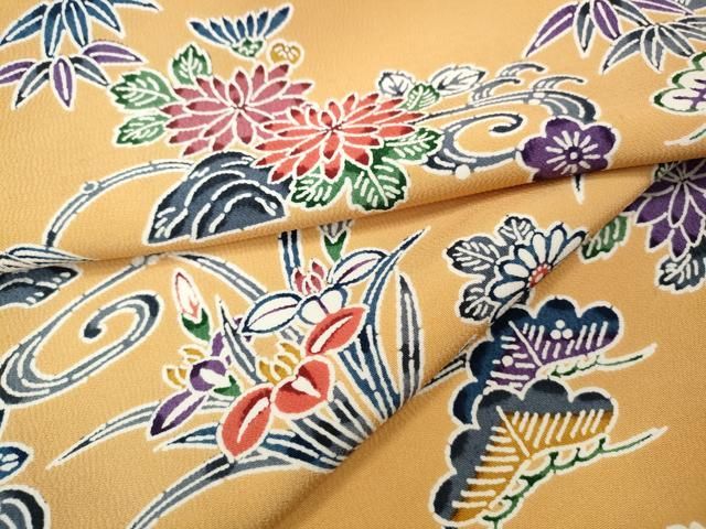 平和屋着物●上質な小紋　型染め　渡橋流水花文　正絹　逸品　CABJ6588ut