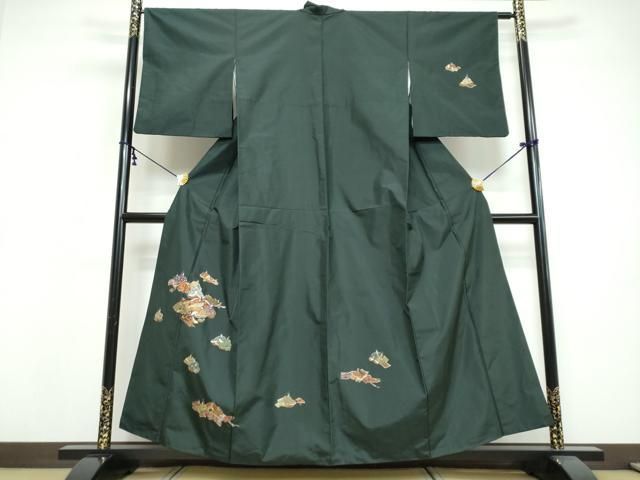 平和屋着物●本場縞大島紬　訪問着　総刺繍　平安人物文　正絹　逸品　DABI9607ud