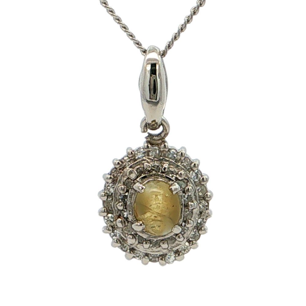 0.39ct 0.15ct 1P クリソベリル ダイヤモンドネックレス ペンダント シャトヤンシー キャッツアイ Pt900-Pt850-3.6g プラチナ【♀】【N】【レディース】★■620792【中古】