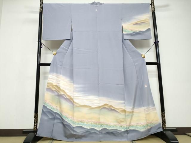 平和屋着物●訪問着　作家物　樹林風景文　暈し染め　正絹　逸品　DABI9631ud