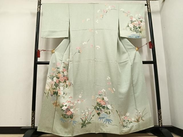 平和屋着物●訪問着　友禅　草花文　暈し染め　正絹　逸品　AABL7405ph