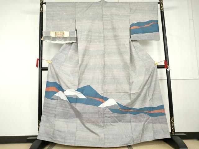 平和屋着物●本場大島紬　訪問着　遠山風景文　武島織物謹製　証紙付き　正絹　逸品　未使用　AABL7664cs