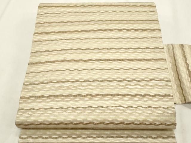 平和屋着物＊夏物　全通柄　九寸名古屋帯　櫛織り　よろけ縞　正絹　逸品　CABL2257fb