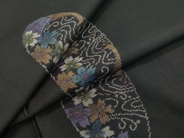 平和屋着物●本場大島紬　地空き　9マルキ　流水草花丸文　正絹　逸品　DABI2766ud