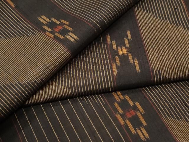 平和屋着物●上質な紬　吉祥間道　黒地　正絹　逸品　CABI3558yc