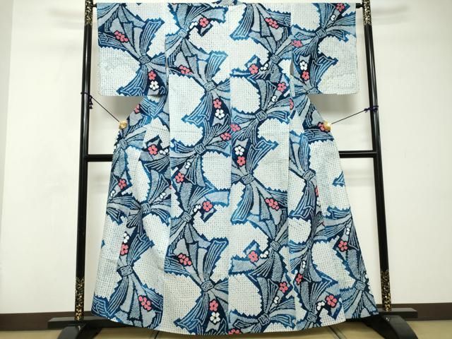 平和屋着物∴夏物　浴衣　有松鳴海絞り　束ね熨斗花文　綿　逸品　DABI3509cd